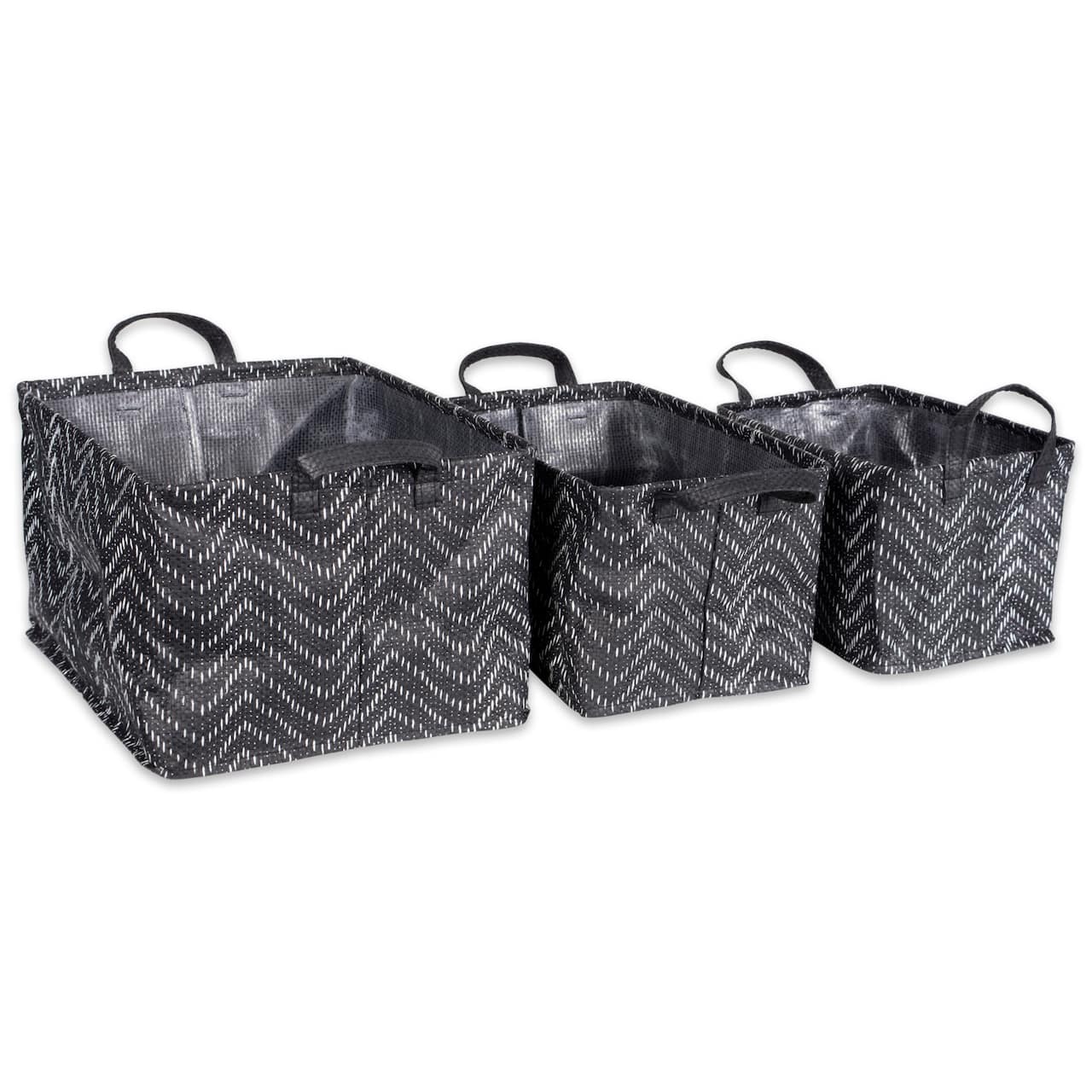 DII® Black & White Tribal Chevron PE-Coated Woven Paper Laundry Bin Set